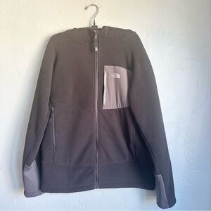 The North Face Boys Black Gray Fleece Full Zip Hooded Jacket Size XL 18/20‎ EUC